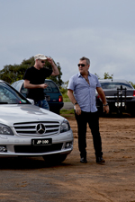 Jimmy Barnes arrives at the National Arboretum Canberra to plant the Flame Tree.
