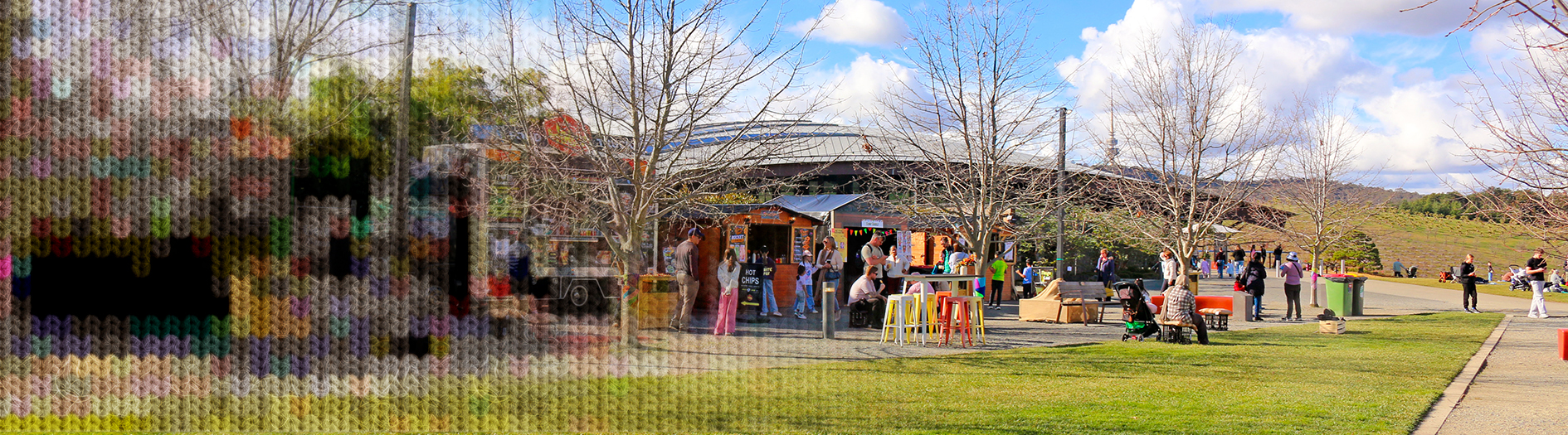 The Arboretums event terrace filled with crowds of people and food stalls