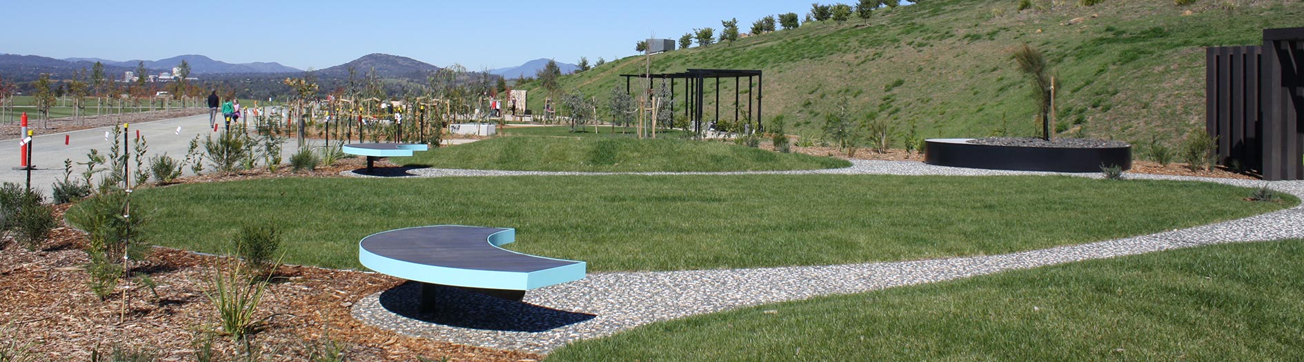Manicured grass lawn and paths