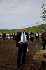 Malcolm Fraser standing by the River Red Gum Tree