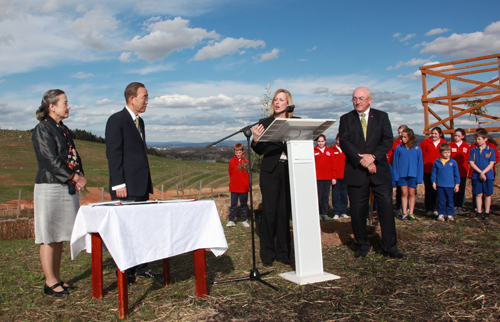 Left: Mrs Ban, Secretary-General Ban Ki-moon, Chief Minister Katy Gallagher and Chair of the National Arboretum John MacKay.