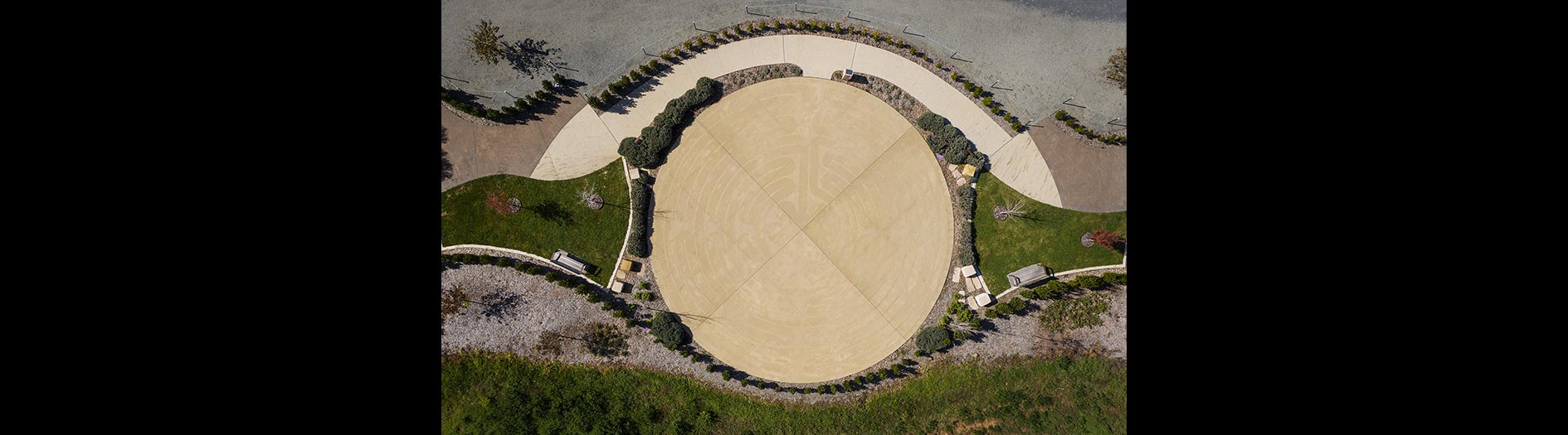 aerial perspective of designed garden with seedling starting to establish